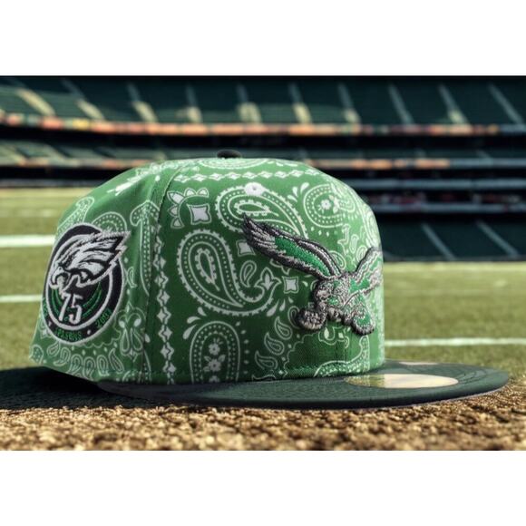 Philadelphia Eagles TB Green - The Locker Room of Downey Philadelphia Eagles 75 Years New Era 59FIFTY Paisley Green Fitted Hat Sz 7 1/2